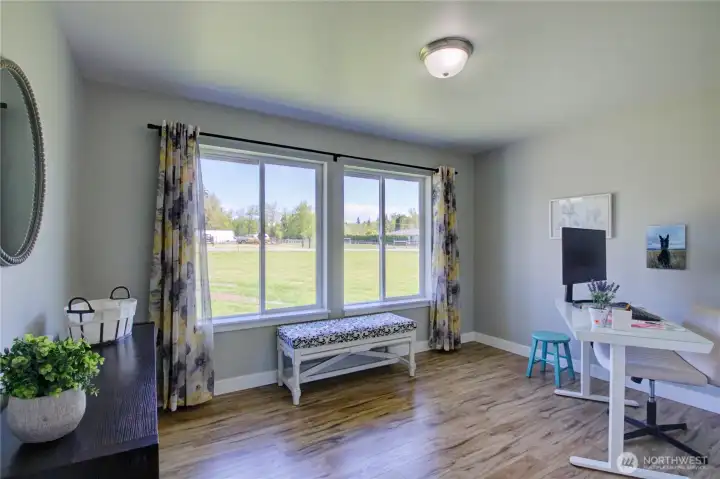 3rd bedroom facing the front of the home, being used as an office.