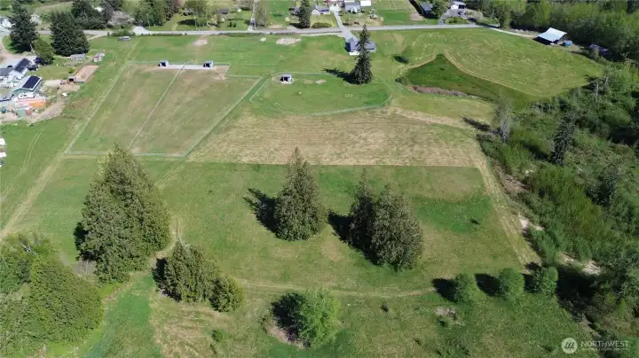 Aerial view from about halfway back on the property.