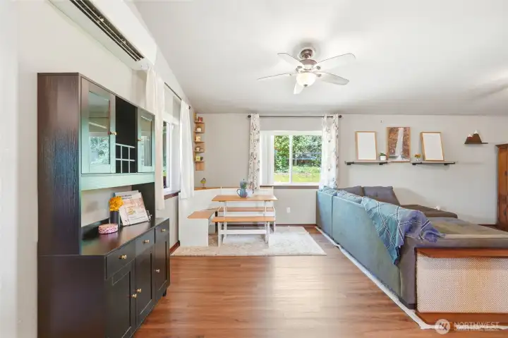 Dining space with view to rear yard