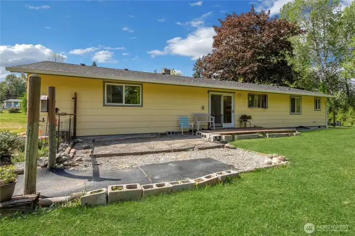 Back yard, herb garden, patio and deck