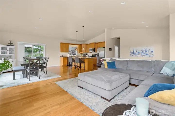 Living Room, Vaulted Ceilings, Dining, Open Floor Plan