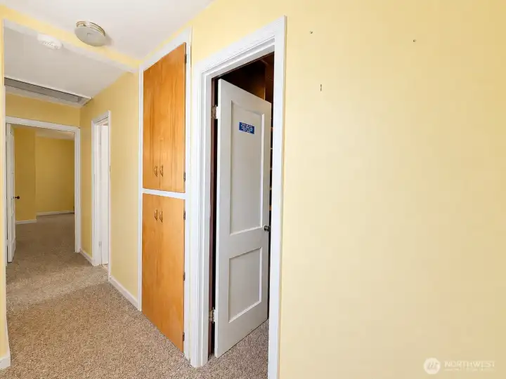 Main hallway with built in storage