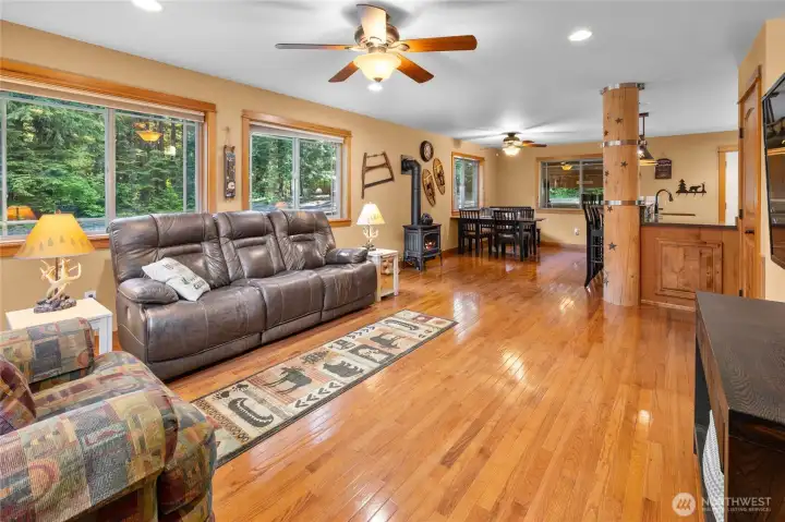 Living/Great Room space with hardwood floors, & wonderful view windows.
