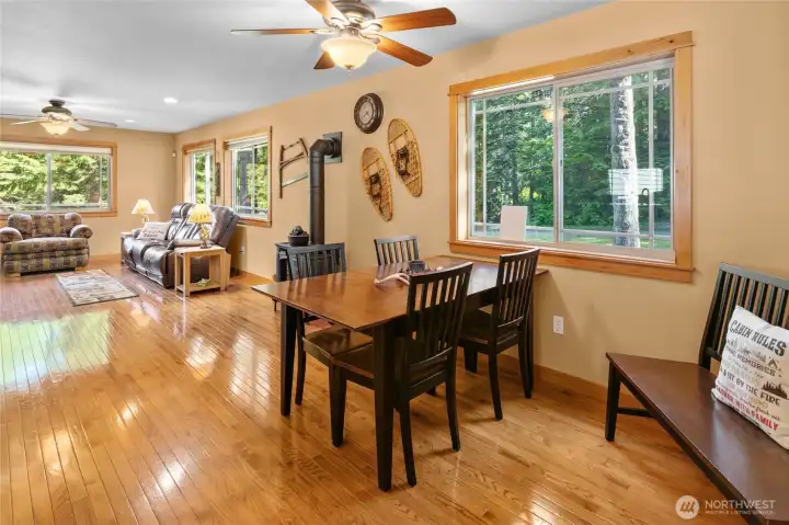 Looking back towards the Great Room- note the nice freestanding propane stove for toasty winter night.