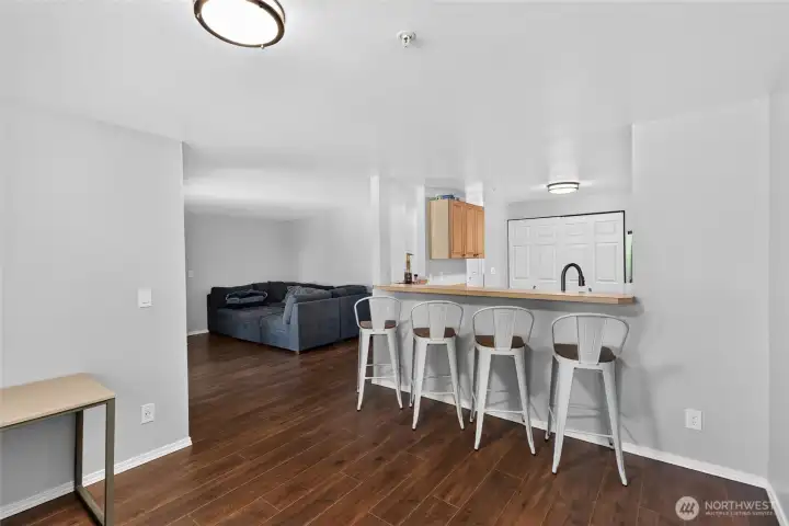 the dining room is open to the living room, as well
