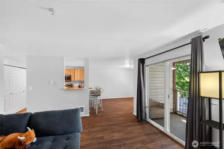 large glass doors open to the patio