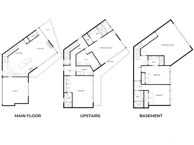 Floor plan of the home including all three floors.