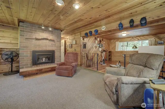 Downstairs gas fireplace