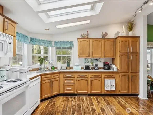 Chefs kitchen a lot of counter space and room for storage.