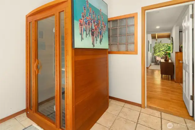 Mudroom with sauna
