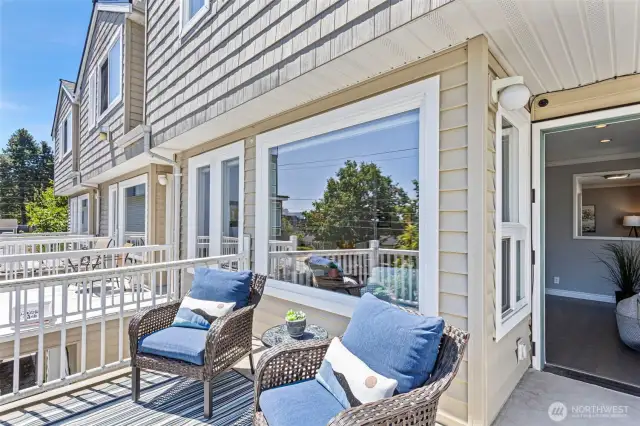 Another view of the front deck off the living room of this corner unit.