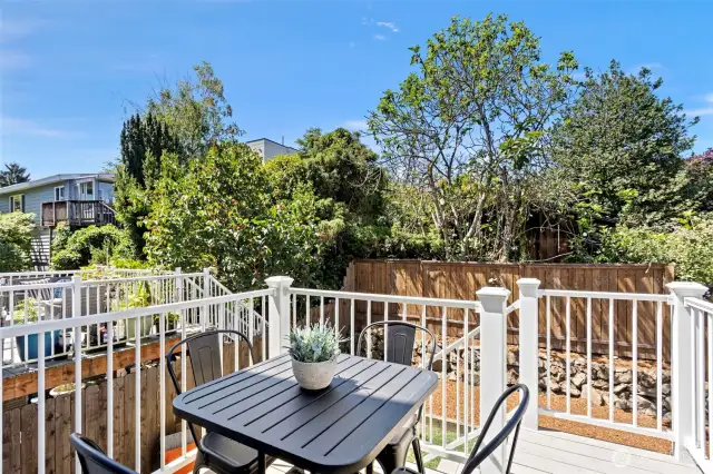 The peaceful back deck, perfect for your morning coffee, or evening BBQ.