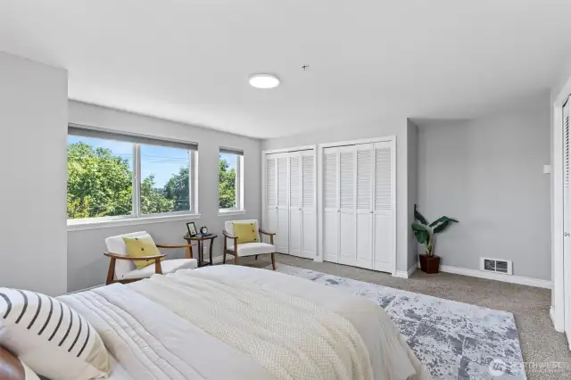 The primary has 2 walls of closets and enough room for a king bed and extra furniture.