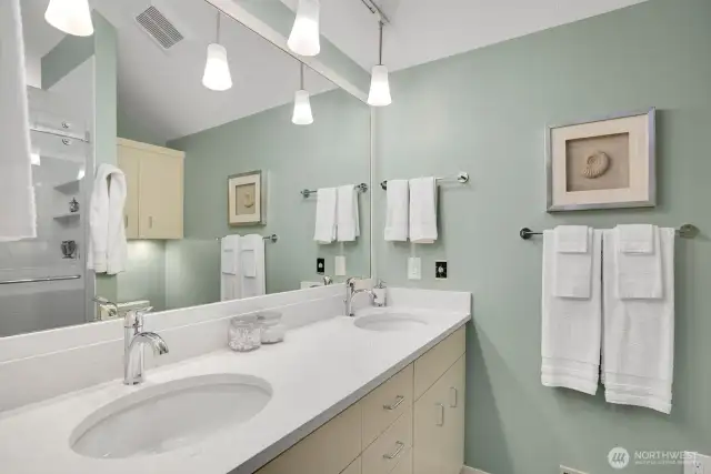 Primary bath has walk-in shower