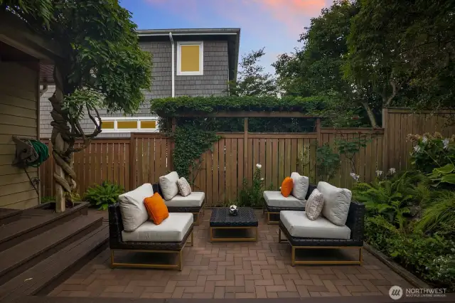 Private and quiet oasis surrounded by flowering plants
