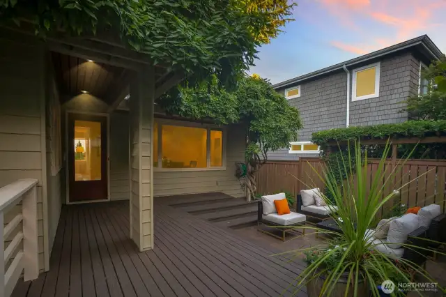 Covered entry over back door and Wisteria terrace