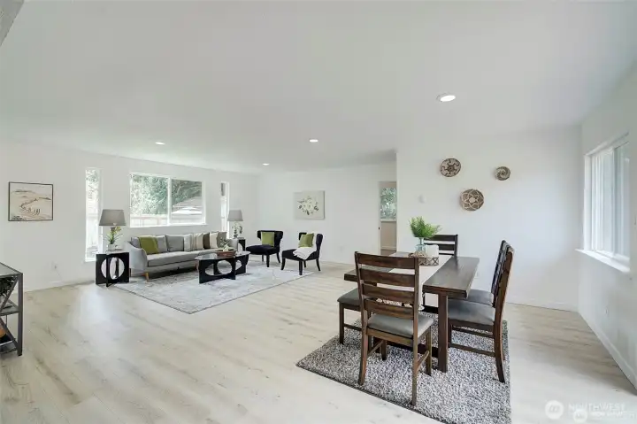 Spacious great room can be configured so many different ways.
