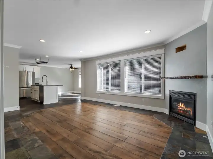 Great room floorplan and a cozy gas fireplace