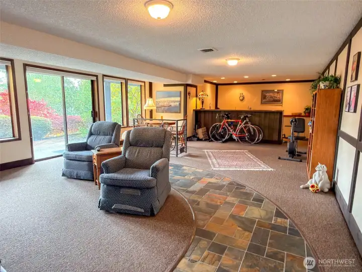 Lower level with sliding door out to private space