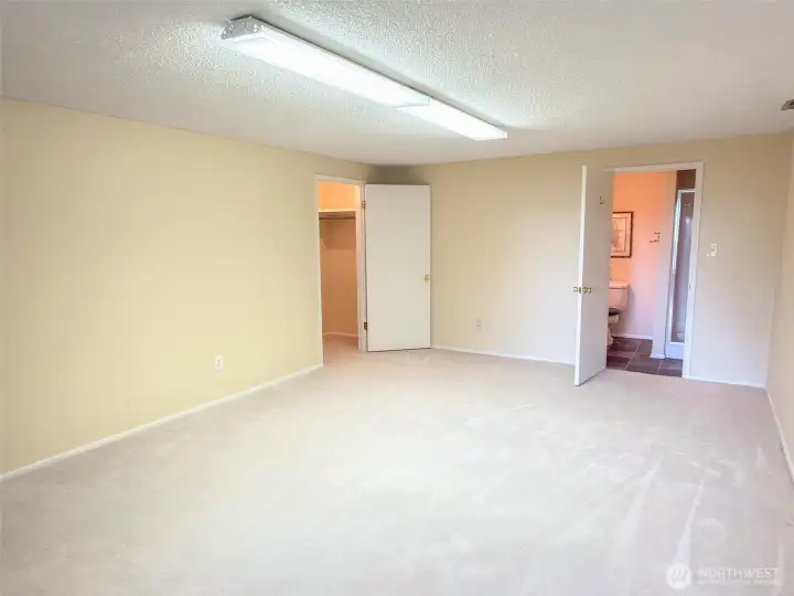 Oversize lower bedroom with walk in closet and 3/4 bath.