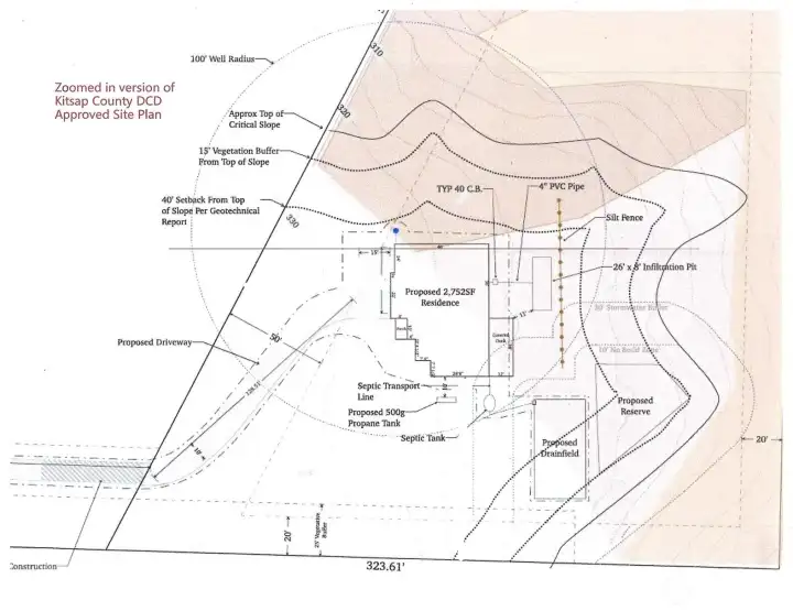This is the APPROVED site plan. Your house can be placed anywhere within the boundaries, see following photo.