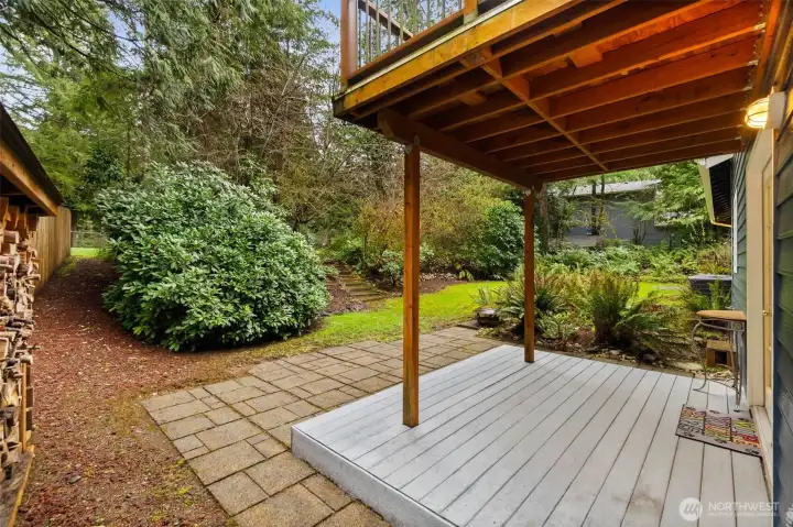 Exit the bonus room onto a covered deck