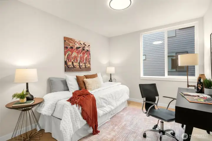 The homes third bedroom is extremely flexible, making a great place for guests or a home office