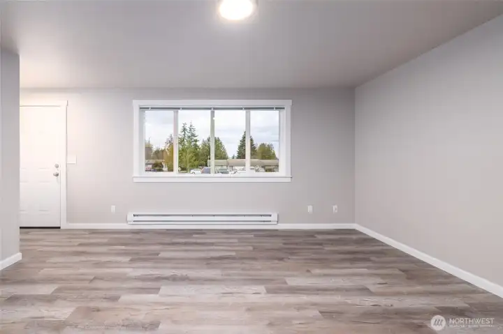 Living area in 1 bedroom apartment