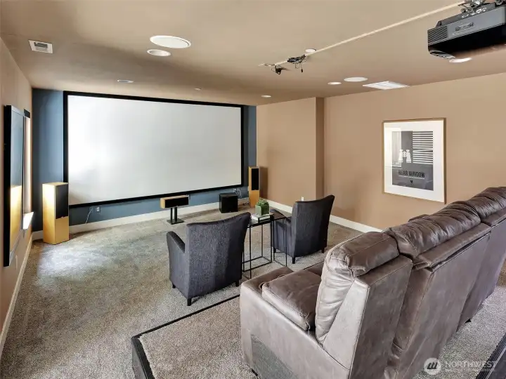 Fully equipped theater room with 150” screen and immersive 7.1 surround sound