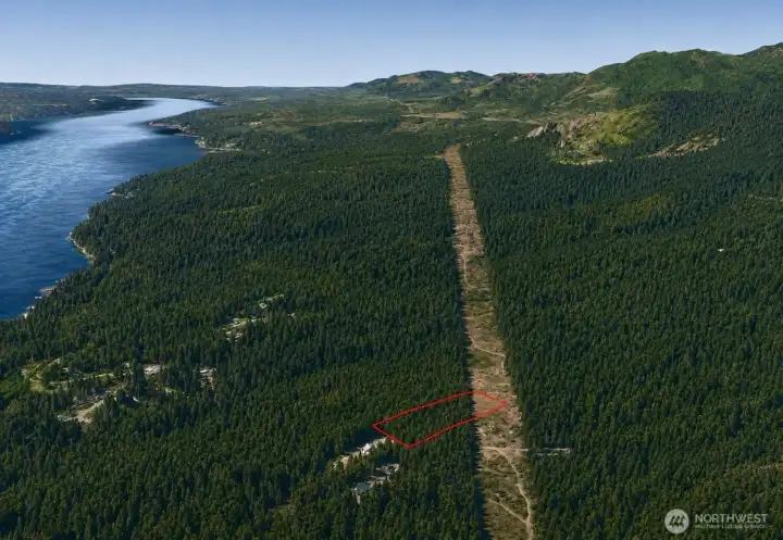 Overhead view with approximate boundaries in red. Overhead view with approximate boundaries in red.