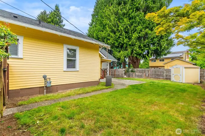 The fenced backyard is a great space. The fenced backyard is a great space.