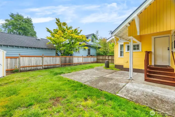 Backyard and patio. Backyard and patio.
