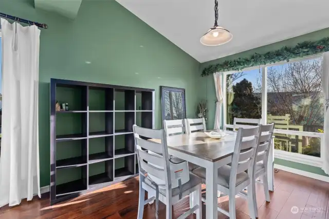 Nice dining room with shelving