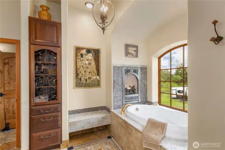 The soaking tub and propane fireplace is perfect for ultimate relaxation.