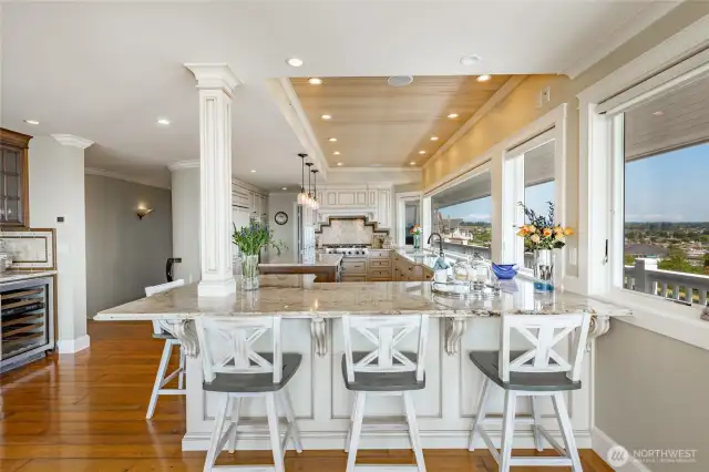 Kitchen is oversized with abundant storage