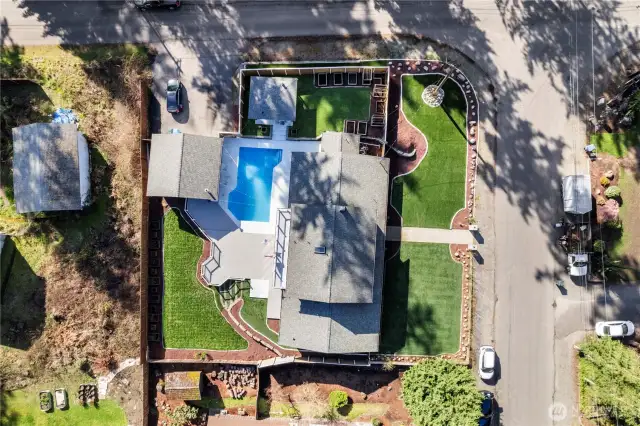 Low maintenance turf in front yard and upper levels of the backyard.