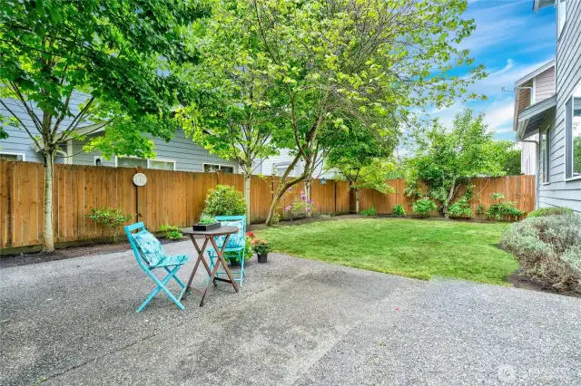Wonderful patio and private, fenced backyard.