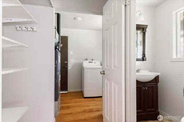 Powder bathroom between utility &vdining