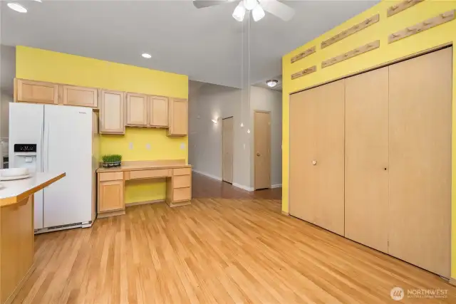 Looking back toward the hall to the bedrooms (right) and the living/dining room (left).