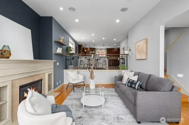 Open concept living room with hardwood floors