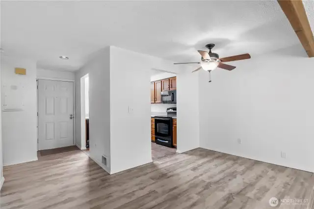 Dining room is right outside your kitchen.