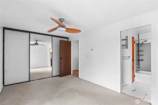 Big closet with a full-length mirror on one of the doors to make sure you look great before you head out for the day.