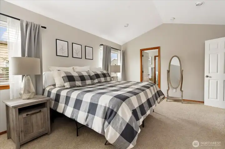 Vaulted ceiling in the primary suite.