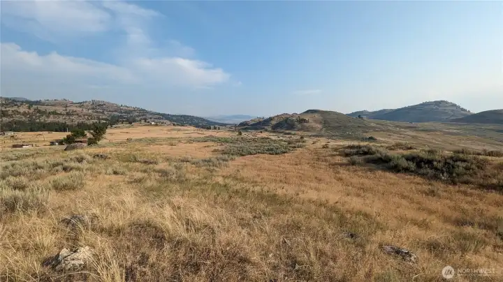Dream Property with Easy Access to Tonasket & Oroville! Bring your ideas and get ready to build on this prime lot. Featuring fantastic views all around, this is the perfect canvas for your custom home. From the center of the property looking South. Taken in late summer.