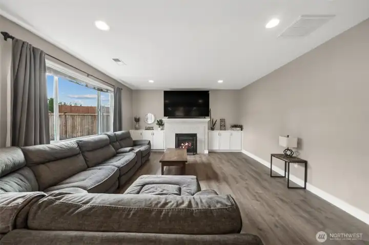 Great room with gas fireplace and built ins