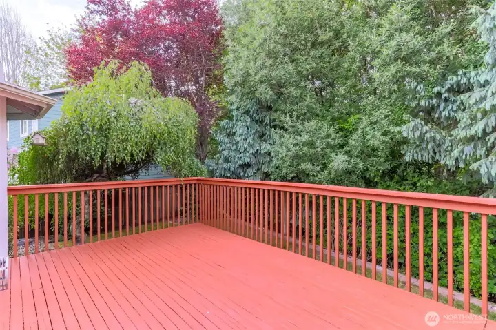 Enjoy your morning coffee on the outdoor deck with no visible neighbor behind you!