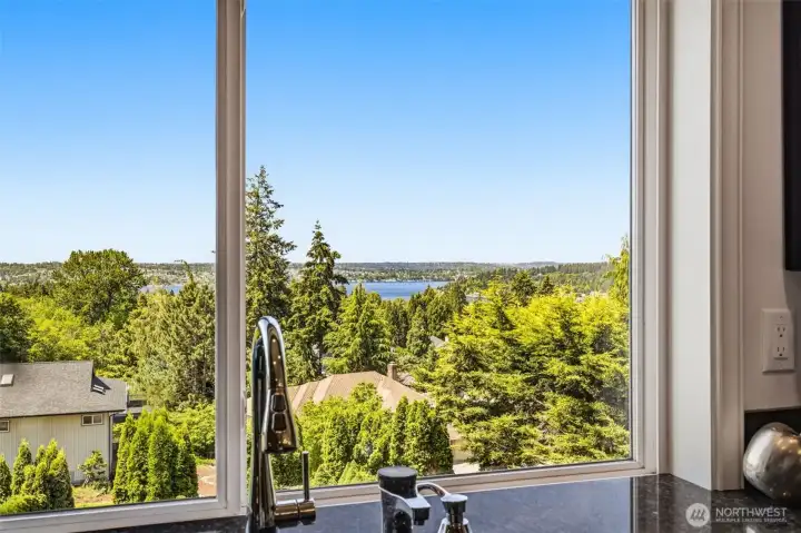 Lake Washington views from the kitchen make daily routines feel special.