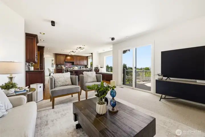 The kitchen connects easily to the main living areas and outdoor spaces.