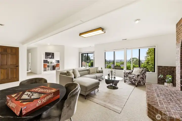 On the lower level, a massive bonus area creates space to gather, unwind, or entertain.