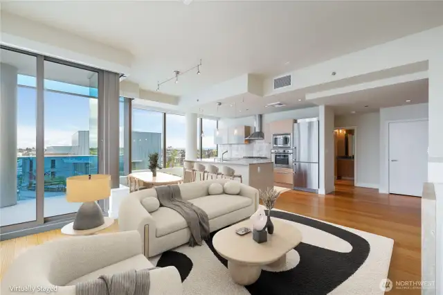 Great gathering spaces; inside and out. (virtually staged)
